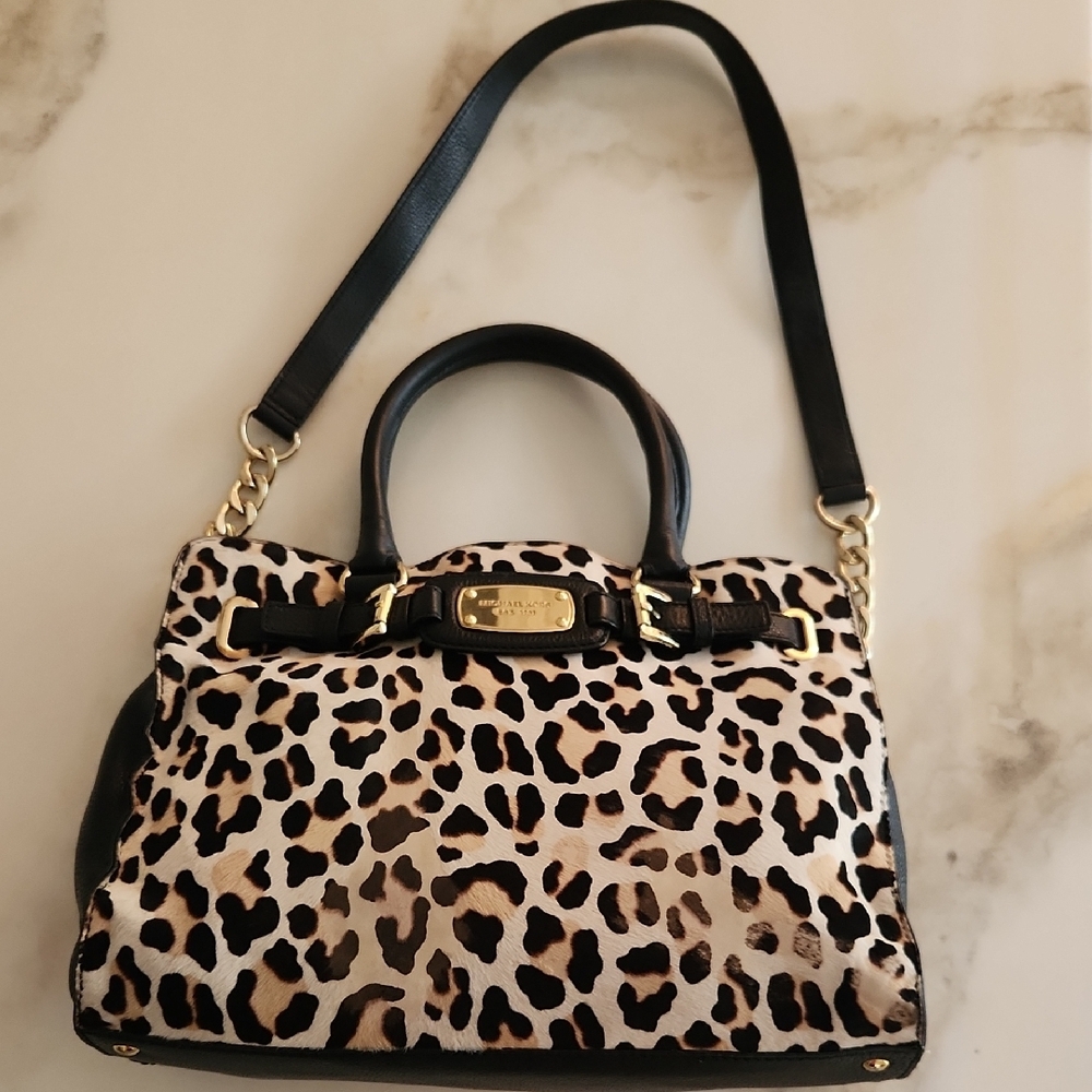 Michael Kors Leopard Print Satchel with Black Details - Picture 6 of 16